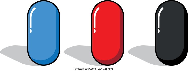 Ilustración vectorial de una teoría de la píldora azul, roja y negra