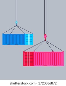 Ilustración vectorial del contenedor de carga azul y rojo