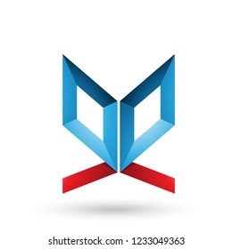 Vector Illustration of Blue and Red Double Sided Butterfly Like Letter E isolated on a White Background