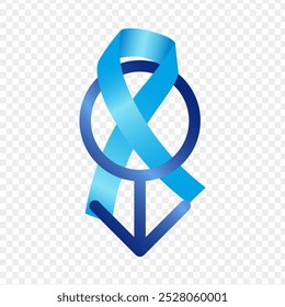 Vector illustration of blue ribbon with male symbol on transparent background