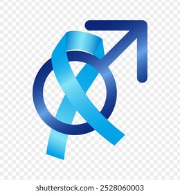 Vector illustration of blue ribbon with male symbol on transparent background