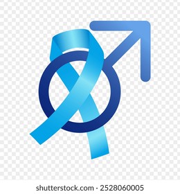 Vector illustration of blue ribbon with male symbol on transparent background