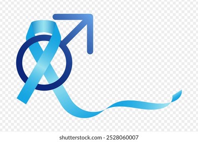 Vector illustration of blue ribbon with male symbol on transparent background