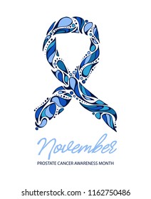  Vector illustration with blue ribbon. Men's Cancer awareness month