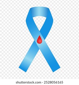Vector illustration of blue ribbon with red drop on transparent background