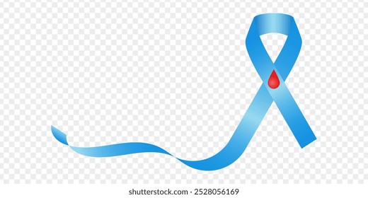 Vector illustration of blue ribbon with red drop on transparent background