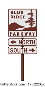 Vector illustration of the Blue Ridge Parkway road sign on metallic pole