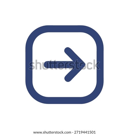 A vector illustration of a blue right arrow inside a rounded square on a White Background, flat style.