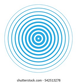 Vector Illustration Of Blue Rings Sound Wave. Radar Screen Concentric Circles Elements. Line In A Circle Concept. Radio Station Signal. Tap Symbol. Radio Signal Background. 