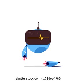 vector illustration of a blue robot that is injured dying