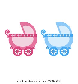 Vector illustration of a blue and rose prams on a white background