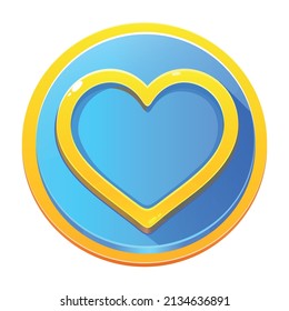 Vector illustration of blue round button with a yellow heart