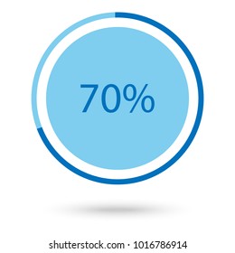 Vector illustration blue round, circle pie graph, chart with percentage 70 % icon