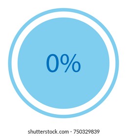 Vector illustration blue round, circle pie graph, chart with percentage 0 % icon