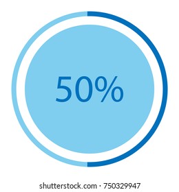 Vector illustration blue round, circle pie graph, chart with percentage 50 % icon