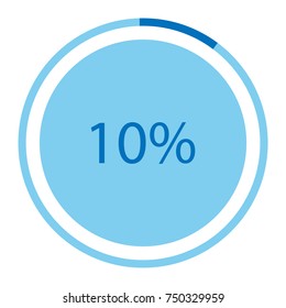 Vector illustration blue round, circle pie graph, chart with percentage 10 % icon