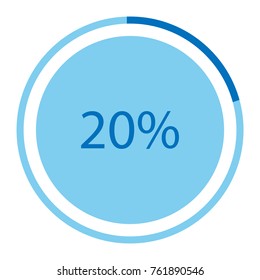 Vector illustration blue round, circle pie graph, chart with percentage 20 % icon