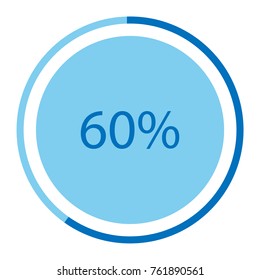 Vector illustration blue round, circle pie graph, chart with percentage 60 % icon