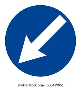 Vector illustration blue round traffic sign isolated on white background. Road sign arrow keep left.