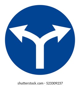 Vector illustration blue round traffic sign isolated on white background. Road sign arrow go right or left. Right or left turn.