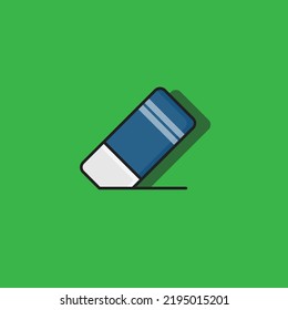 Vector Illustration of a blue rubber eraser icon isolated on a green background. With real shadows. For design purposes.