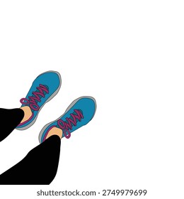 Vector Illustration of Blue Running Shoes with Pink Laces on White Background