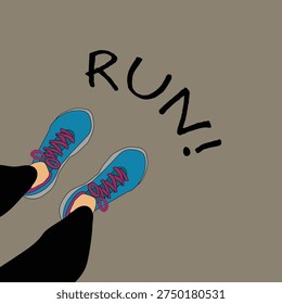 Vector Illustration of Blue Running Shoes with Pink Laces on White Background