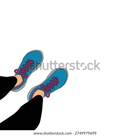 Vector Illustration of Blue Running Shoes with Pink Laces on White Background