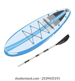 Ilustração vetorial de uma seiva azul e um remo isolado em um fundo branco.Equipamento marinho para um estilo de vida ativo na água, para o verão, projetos de esportes.