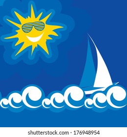 vector illustration of blue sea summer sun