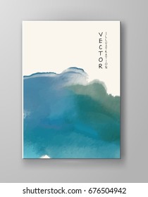 Vector Illustration of blue sea, water watercolor banners. Ink poster. Eps10.
