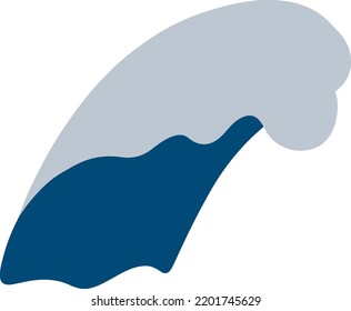 Vector illustration of blue sea wave in doodle style. Abstract image of the bubbling water of the ocean. Schematic drawing. Surfing. Nature. Hand drawn.
