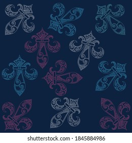 Vector illustration blue seamless background with lily (fleur de lis) for print fabric or poster

