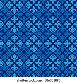 Vector illustration blue seamless background with lily (fleur de lis) for print fabric or poster