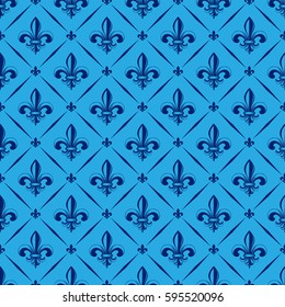 Vector illustration blue seamless background with lily (fleur de lis) for print fabric or poster