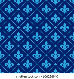 Vector illustration blue seamless background with lily (fleur de lis) for print fabric or poster