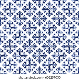 Vector illustration blue seamless background with lily (fleur de lis) for print fabric or poster