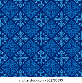 Vector illustration blue seamless background with lily (fleur de lis) for print fabric or poster