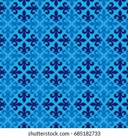 Vector illustration blue seamless background with lily (fleur de lis) for print fabric or poster