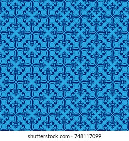 Vector illustration blue seamless background with lily (fleur de lis) for print fabric or poster