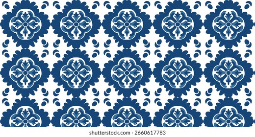 vector illustration of blue seamless ceramic tile pattern with mosaic design