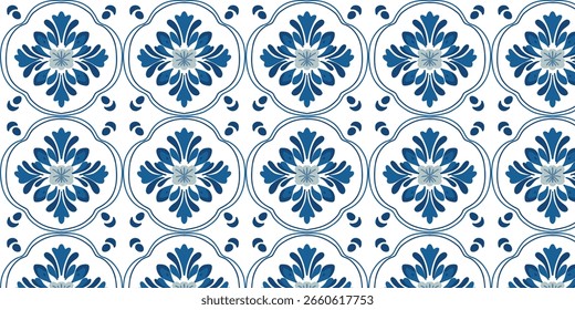  vector illustration of blue seamless mosaic pattern on ceramic tile