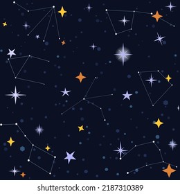 Vector Illustration of Blue Seamless Pattern Stars and Galaxy Background