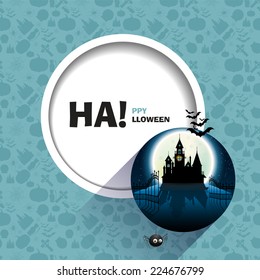 Vector illustration of blue seamless patterns a happy Halloween party on mountain on the moonlit night. Gates open to the castle for brochures, printed materials, banner, greeting, card