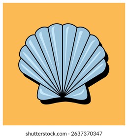 A vector illustration of a blue seashell on a yellow background