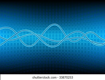 Vector illustration of blue semicircle surface made of squares and curved lines
