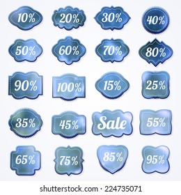 Vector illustration. Blue set of labels percent for sales
