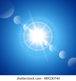 Vector illustration: Blue shining a bright light abstract background