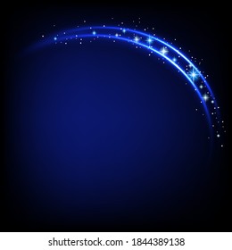 Vector illustration of blue shining starry light semi-circle shape for the frame