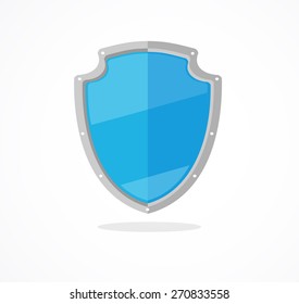 Vector illustration blue shiny shield. Protection concept.